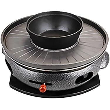 Imagem de CGKs6anmU Churrasqueira portátil a carvão churrasqueira portátil de mesa fogão a carvão utensílios domésticos para churrasco com panela de sopa missô grelha de ferro fundido (cor: preto, tamanho: 33 x