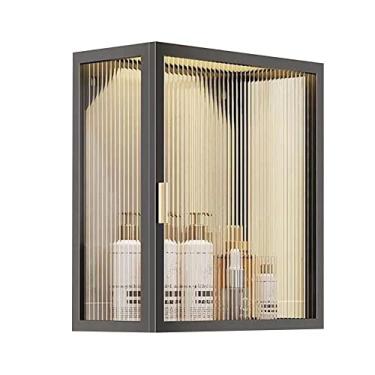 Imagem de Armário de armazenamento de banheiro montado na parede, organizador multiuso acima do vaso sanitário, porta de vidro elegante, suporte de perfume e cosméticos, preto, 30 x 13 x 30 cm