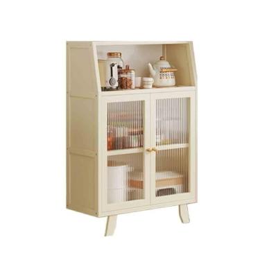 Imagem de Armário buffet de vidro de porta dupla para cozinha e sala de estar montado na parede com compartimentos de armazenamento