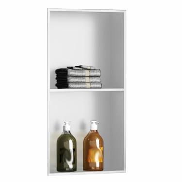 Imagem de Nicho de chuveiro de banheiro de aço inoxidável, prateleira de chuveiro embutida com divisória de metal, armário de parede à prova d'água antiarranhões para sala de estar, chuveiro, cozinha (cor