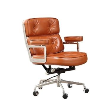 Imagem de Cadeira de escritório cadeira de mesa de couro PU com encosto médio, cadeira de escritório com apoios de braços, cadeira ajustável com rodas cadeira de escritório executiva (laranja)