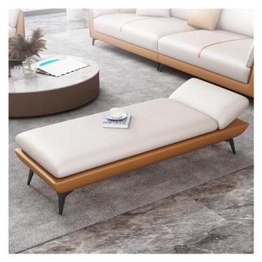 Imagem de Banco de couro para o fim da cama, banco de entrada macio acolchoado com perna de metal, banco confortável, banco de pé, para sala de estar, entrada, bancos de armazenamento de sala de jantar (laranja