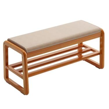 Imagem de Banco de armazenamento de sapatos com almofada 100 x 34 x 42 cm, elegante porta de entrada, organizador de sapatos de madeira para sala de estar, quarto, corredor - solução de assento de 1 camada
