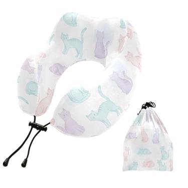 Imagem de Burbuja Almofada de pescoço para gatos em aquarela para viagens, almofada de viagem de espuma viscoelástica para dormir, suporte de cabeça de avião e carro, lavável na máquina e portátil
