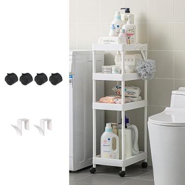 Imagem de Carrinho com rodas, organizador de carrinho de banheiro com porta e prateleiras, carrinho de rodinhas para banheiro, lavanderia, cozinha, armário de banheiro estreito (tamanho: B)