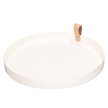 Imagem de Organizador de joias de couro ABS redondo elegante para decoração de mesa de maquiagem, perfume, 26 x 2 cm