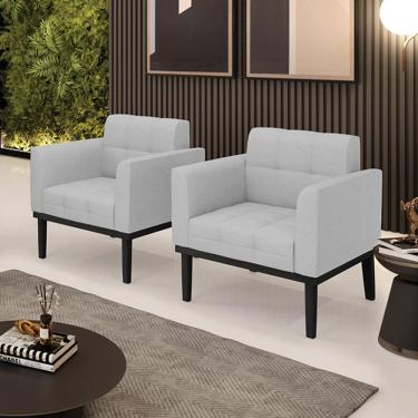 Imagem de Kit 2 Poltronas Decorativas Karen Pés Fixo em Madeira Preto Linho Cinza G19 - Gran Belo