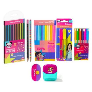 Imagem de Kit Luluca Lápis de Cor Pastel Neon C/ Canetas em Gel Lápis HB Apontad