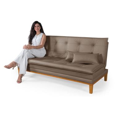 Imagem de Sofá Cama Mobly Estofado em Corino Pés em Madeira Reforçado