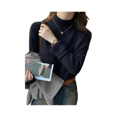 Imagem de Suéter Feminino De Inverno Grosso Com Gola Alta, Quente, Forrado Com V