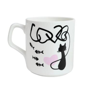 Imagem de Caneca de porcelana branca com estampa de gato 220ml - Casita, D