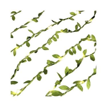 Imagem de Guirlanda De Folhas Verdes Artificiais Com Luzes De Fada Para Decoraçã