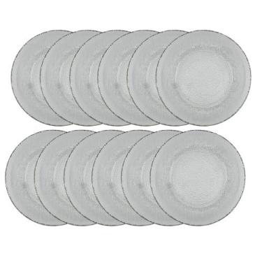 Imagem de Conjunto 12 Pratos Fundo Vidro Transparente Forjado - Durax