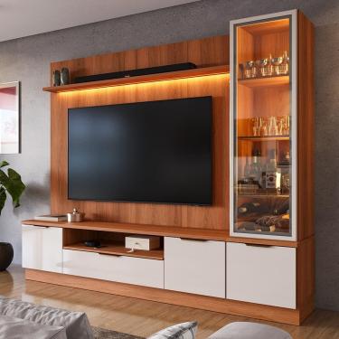 Imagem de Estante Home Para TV Até 75” 225cm Noble Com Cristaleira LED Porta Reflecta Para Sala