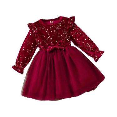 Imagem de Vestido De Princesa Em Veludo Com Manga Longa E Laço De Tule Para Meni