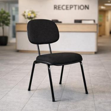 Imagem de Cadeira Secretária Fixa de Escritório Preta Ergonômica Estofada Estrutura 7/8 Madeira e...