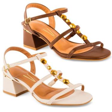 Imagem de Sandália Vizzano Feminina Salto Bloco Grosso Tira Pedra 6428, Off whit