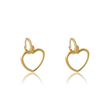 Imagem de Brinco Argolinha Com Coração Médio Vazado Banhado Em Ouro 18k [f027]