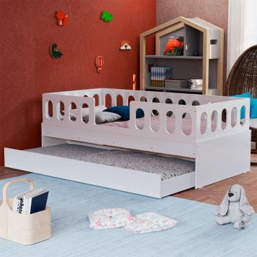 Imagem de Cama Solteiro Infantil Lara com Cama Auxiliar em Estrutura Resistente Branco