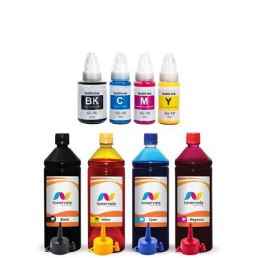 Imagem de Refil e 4 Tinta Compatível Para Canon G7010 de 1 Litro - Toner Vale