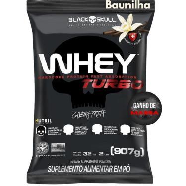 Imagem de Whey Protein Concentrado TURBO Black Skull 907G Refil Para Ganho de Massa e Força Musculação-Unissex
