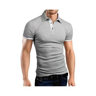 Imagem de Camisa polo de manga curta slim fit colorida masculina, streetwear est