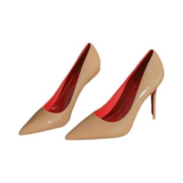 Imagem de Sapatos Femininos De Salto Alto De 7cm Com Sola Vermelha Preta, Bico F
