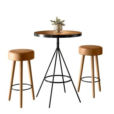 Imagem de Conjunto Mesa Bistrô Viena com 2 Banquetas Londres Tampo em MDF Couríssimo Amarula 60x6...