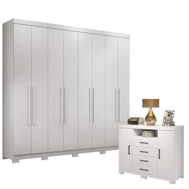 Imagem de Guarda Roupa Casal New Master com Pés 8 Portas e 4 Gavetas com Cômoda 