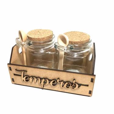 Imagem de Porta Temperos Kit C/2 Potes de Vidro 255ml Tampa de Rolha de Cortiça 