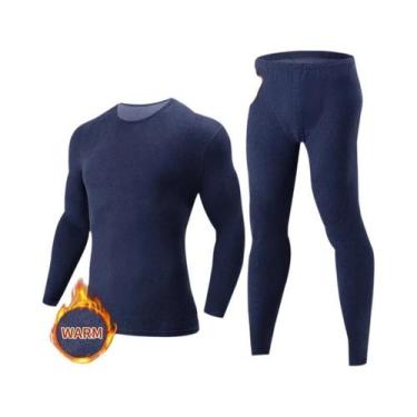 Imagem de Roupa Térmica Masculina 2/4 Peças Cor Sólida Outono Inverno Confortáve