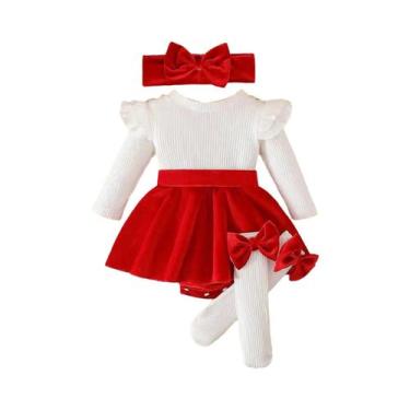Imagem de Conjunto De Vestido De Veludo Dourado Para Bebê Menina Com Faixa De Ca