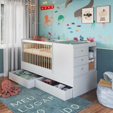 Imagem de Berço Multifuncional com Cama Auxiliar 3 Gavetas Malu Branco - Complet