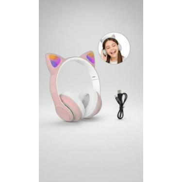 Imagem de Fone Ouvido Sem Fio Gatinho LED Infantil Rosa - Congratulations Store