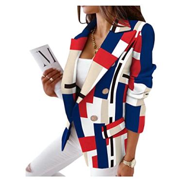 Imagem de Mulheres Impressas Terno Blazer Blazer Trespassado Jaqueta De Lapela Blazer Work Office Casaco De