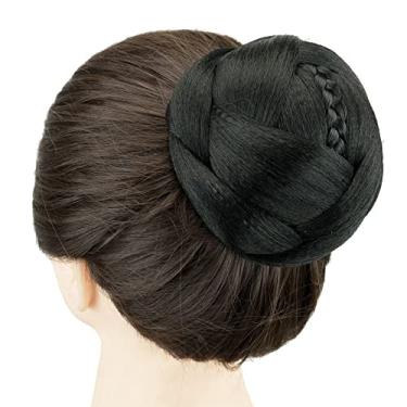 Imagem de IMISSU Cobertura de cabelo chignon trançado dançarina rosquinha peruca de cabelo scrunchie coque para mulheres (M3 Preto)