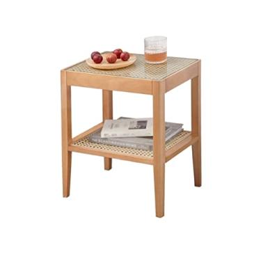 Imagem de Mesa lateral criativa mesa lateral de 2 camadas mesa lateral de vidro mesa de centro de madeira sala de estar sofá de escritório lâmpada de mesa de café mesa mesa de chá mesa de centro