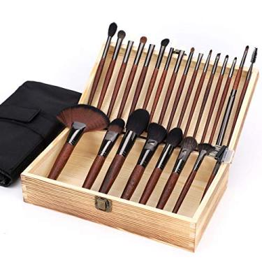 Imagem de Conjunto de pincéis de maquiagem, 24 peças de pincéis profissionais de maquiagem com cabo de madeira cosméticos pincéis base blush sombra rosto maquiagem kit de pincéis de cabelo animal