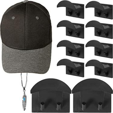 Imagem de AB1 10 peças gancho de chapéu forte adesivo rack de chapéu sem perfuração minimalista suporte de chapéu forte suporte de boné de beisebol organizador de exibição para quarto vestiário porta armário parede AB1 (preto)