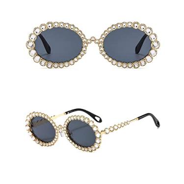 Imagem de Óculos de sol de strass de luxo feminino oval bling diamante óculos de sol fashion tons femininos redondos oculos de sol, 2, tamanho único
