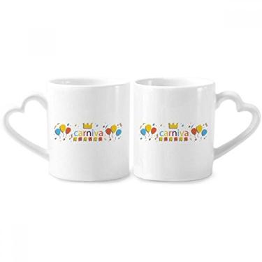 Imagem de Conjunto de canecas de porcelana para casal Happy Carnival of Venice com coroa de balão e coração