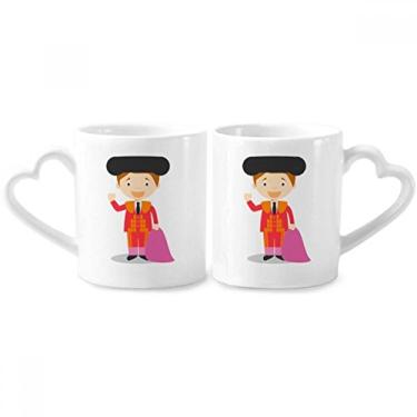 Imagem de Conjunto de canecas de porcelana para casais de desenho animado Torero, roxo, vermelho, coração