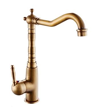 Imagem de LIDON Torneira de cozinha latão antigo, torneira de cozinha de alça única, torneira de pia de latão vintage cozinha, torneira de pia de cozinha retrô, torneiras de banheiro para pia 1 furo, B antigo (cor: antigo B)