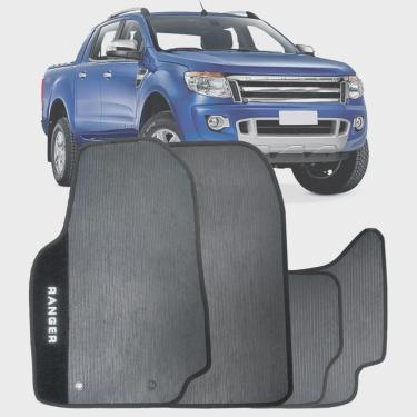 Imagem de Jogo de Tapete Borracha Pvc Ford Ranger 2013 14 15 16 17 18 19 20 21 22 Preto Bordado Carpete Antiderrapante Impermeável