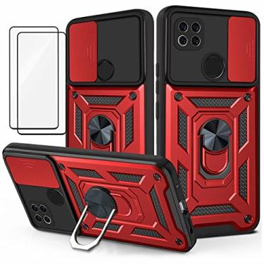 Imagem de Capa Xiaomi Redmi 10A Case (2 pedaços de filme temperado Protetora) de Câmera Proteção de Tela Metal KickStand (Vermelho)