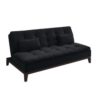 Imagem de Sofá-Cama Casal 3 Lugares Premium Suede Pés de Madeira Preto