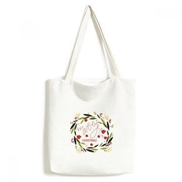 Imagem de Sacola de lona com ilustração de folha de guirlanda colorida de Natal bolsa de compras casual bolsa de mão