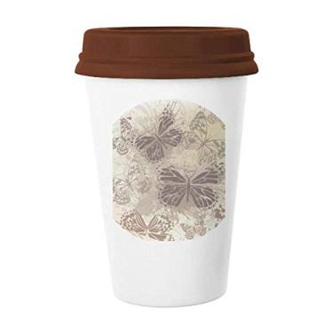 Imagem de Caneca de papel de parede elegante, vintage, cinza, borboleta, vidro, cerâmica, copo