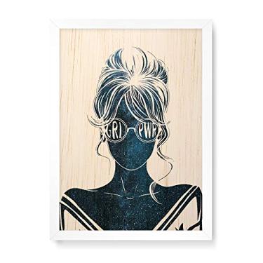Imagem de Arte Maníacos Quadro Decorativo em Madeira Grl Pwr Óculos - 23x16,25cm (Moldura caixa em laca branca)
