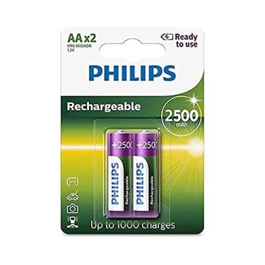 Imagem de 2 Pilhas Recarregáveis Philips Aa 2500mAh Originais Pequena Prontas pro Uso RTU